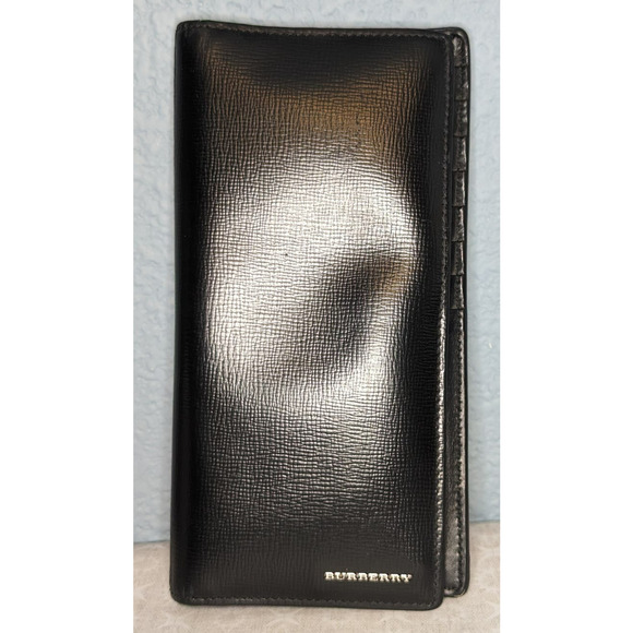 Burberry Cavendish Black Leather Long Wallet Bi Fold Zipper Authentic Unisex - Picture 1 of 16